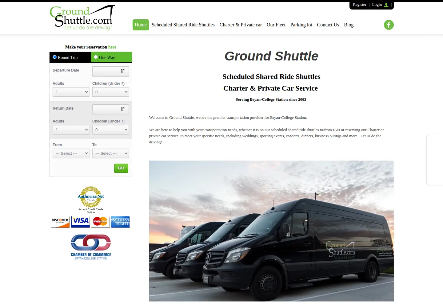 Captured homepage of groundshuttle.com in the current scan