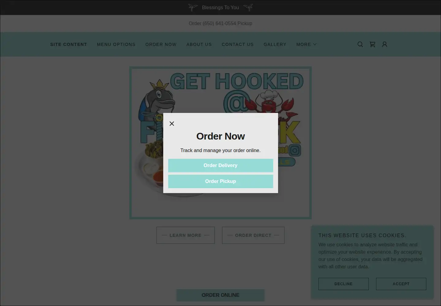 Captured homepage of fishhookseafood.com in the current scan