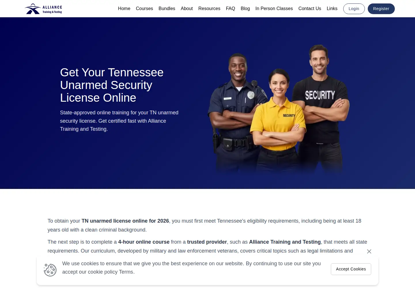 Captured homepage of securityguardlicensetn.com in the current scan