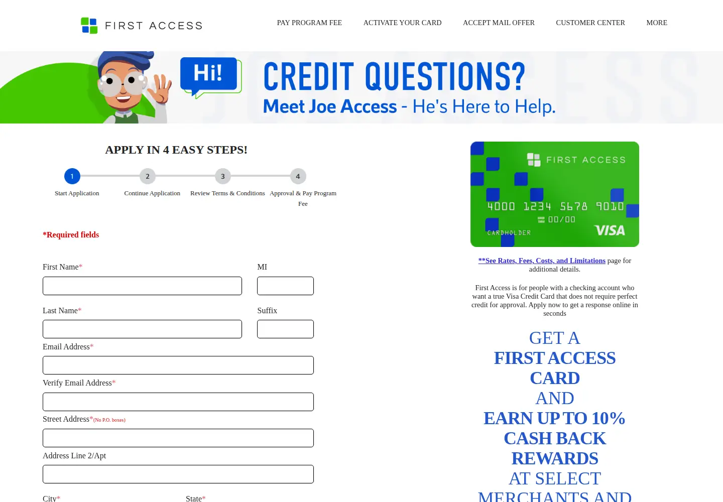 Screenshot of firstaccesscard.com