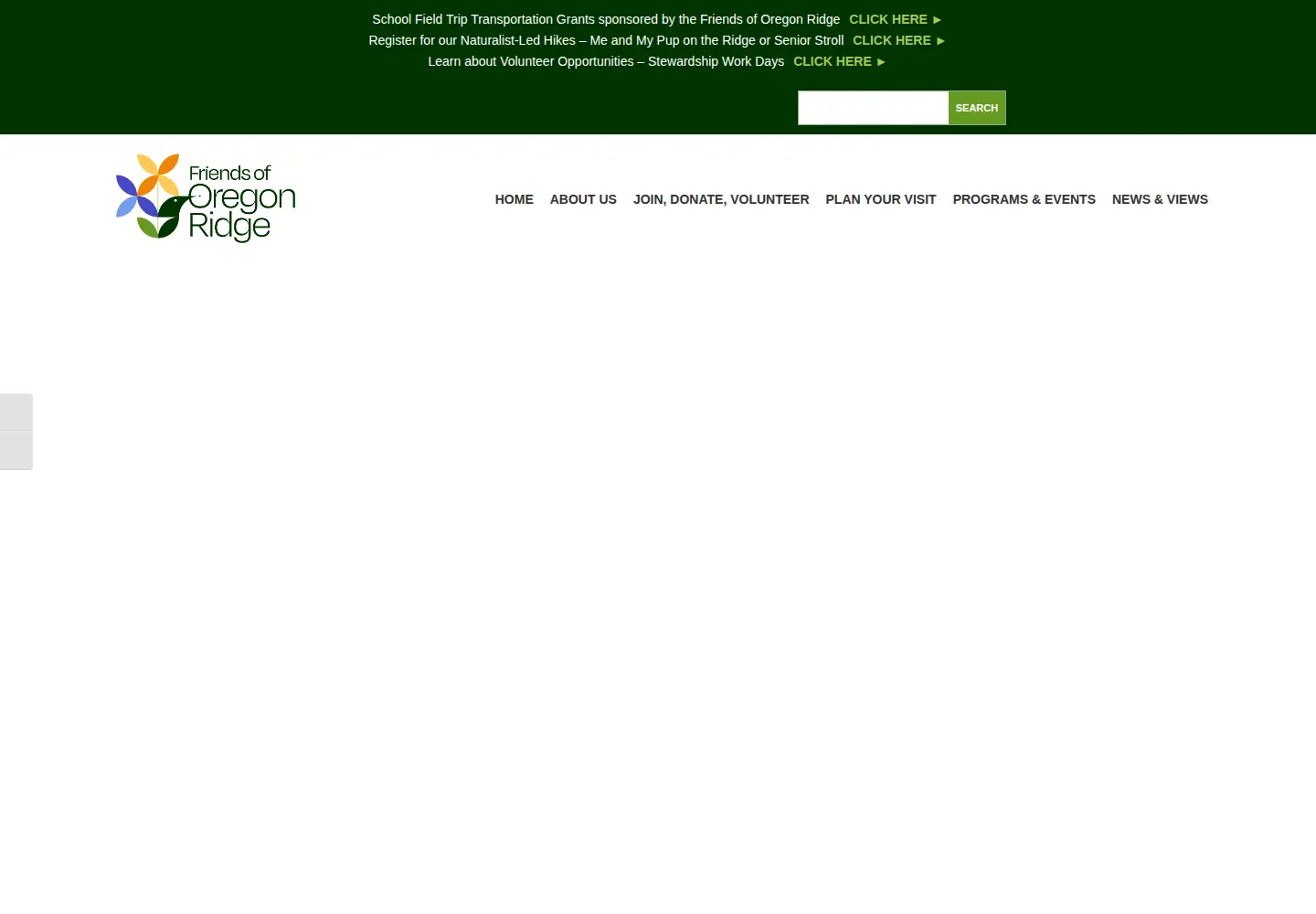 Captured homepage of oregonridgenaturecenter.org in the current scan