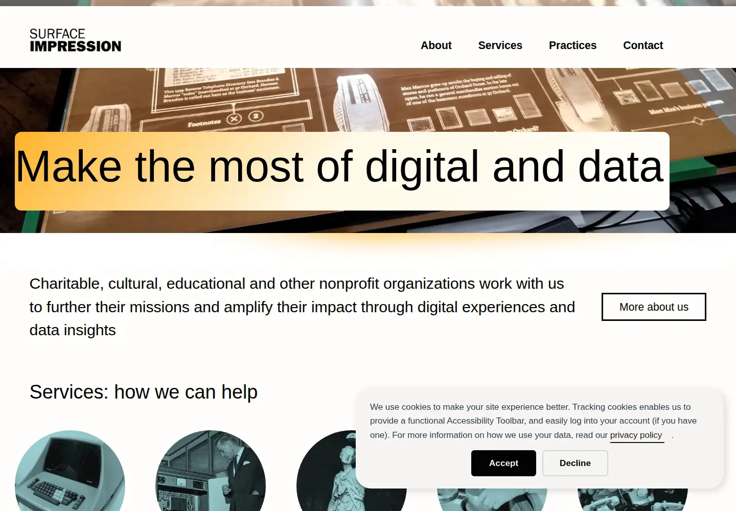 Captured homepage of surfaceimpression.digital in the current scan