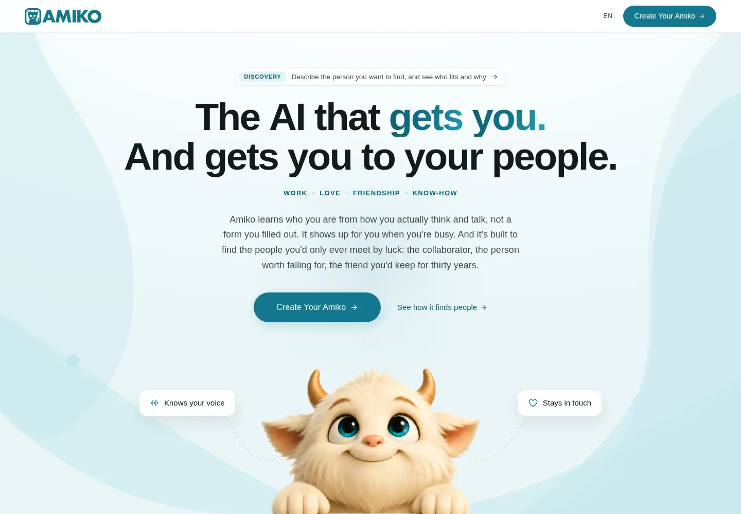 Screenshot of heyamiko.com