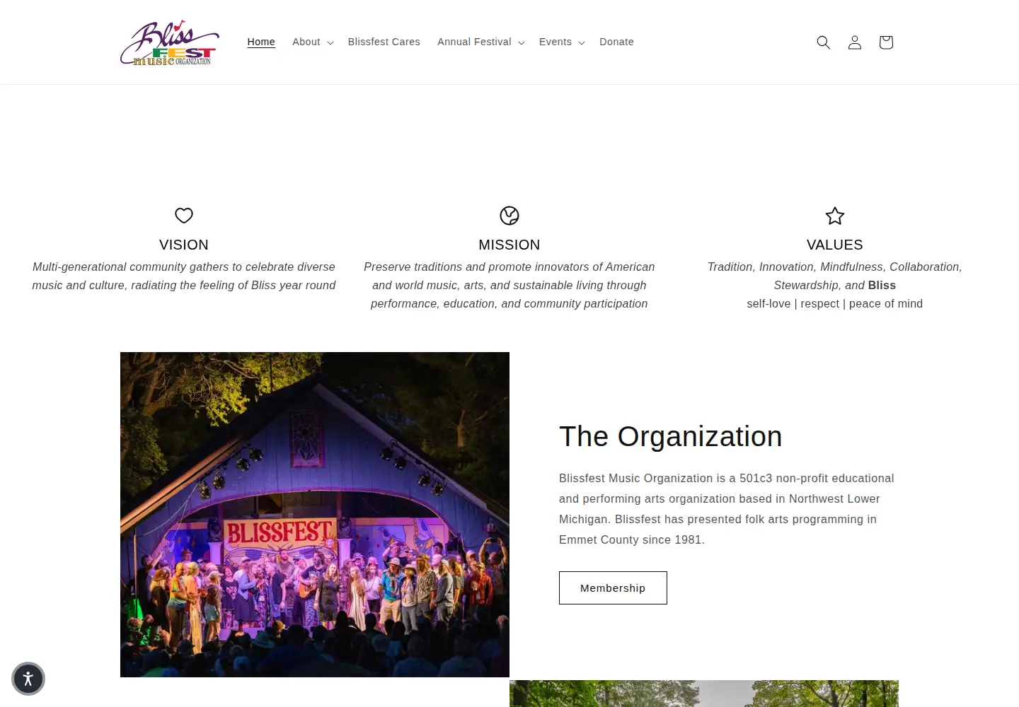 Captured homepage of blissfest.org in the current scan