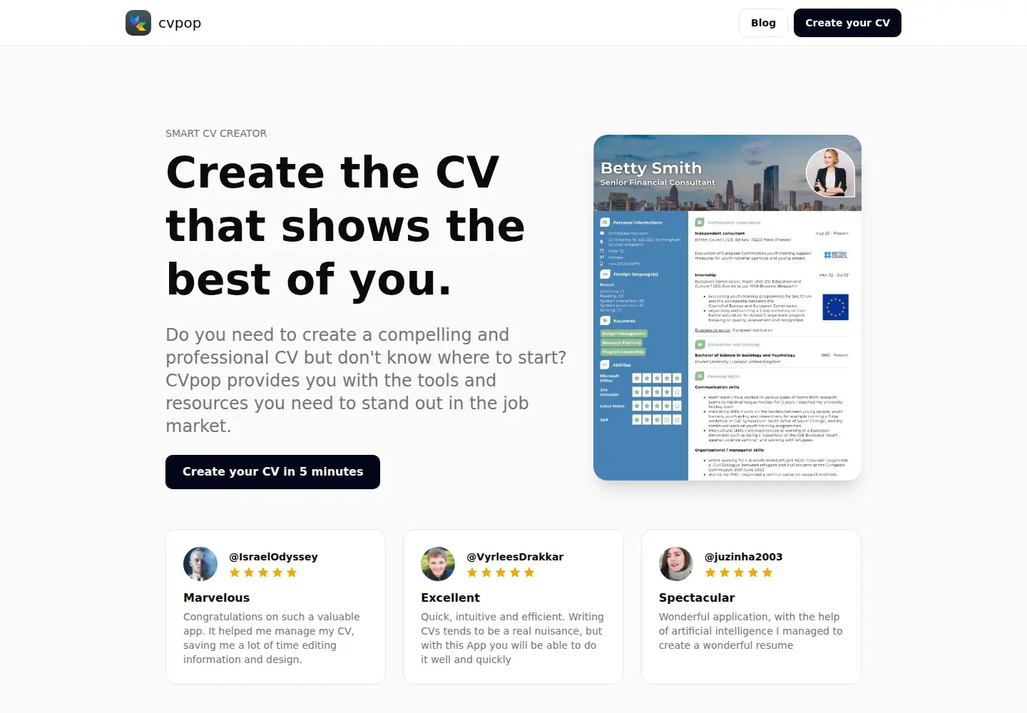 Screenshot of cvpop.com