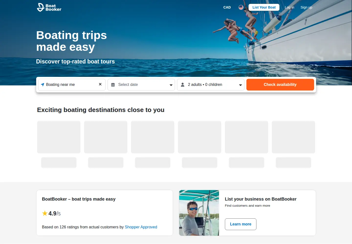 Captured homepage of boatbooker.com in the current scan