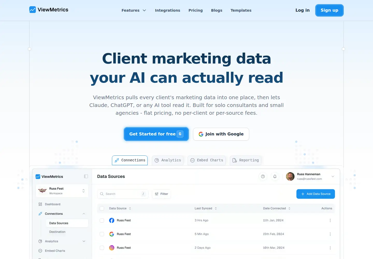 Screenshot of viewmetrics.com