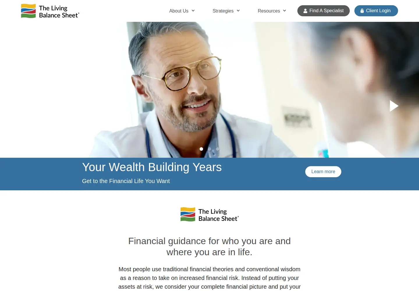 Captured homepage of livingbalancesheet.com in the current scan