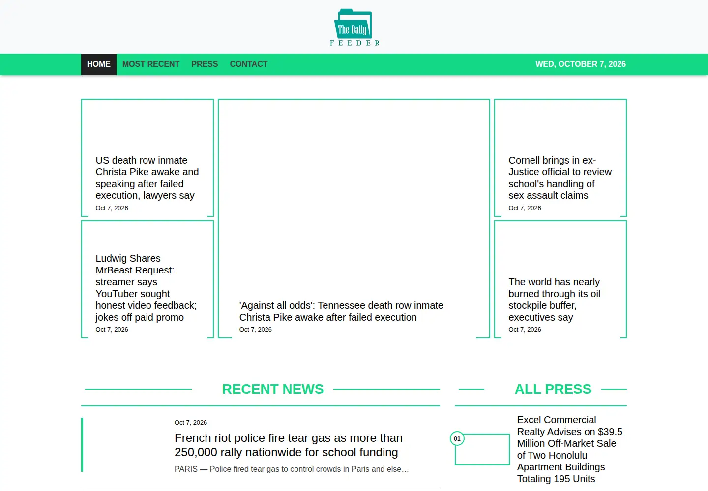Captured homepage of thedailyfeeder.com in the current scan