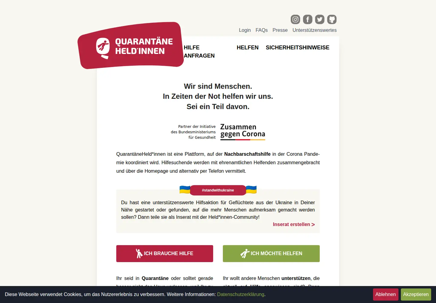 Screenshot of quarantaenehelden.org