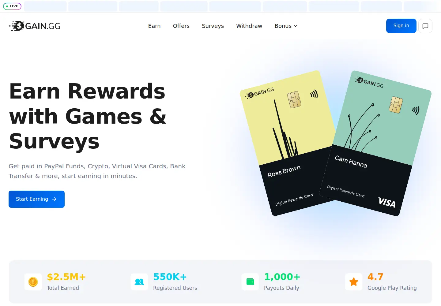 Screenshot of gain.gg