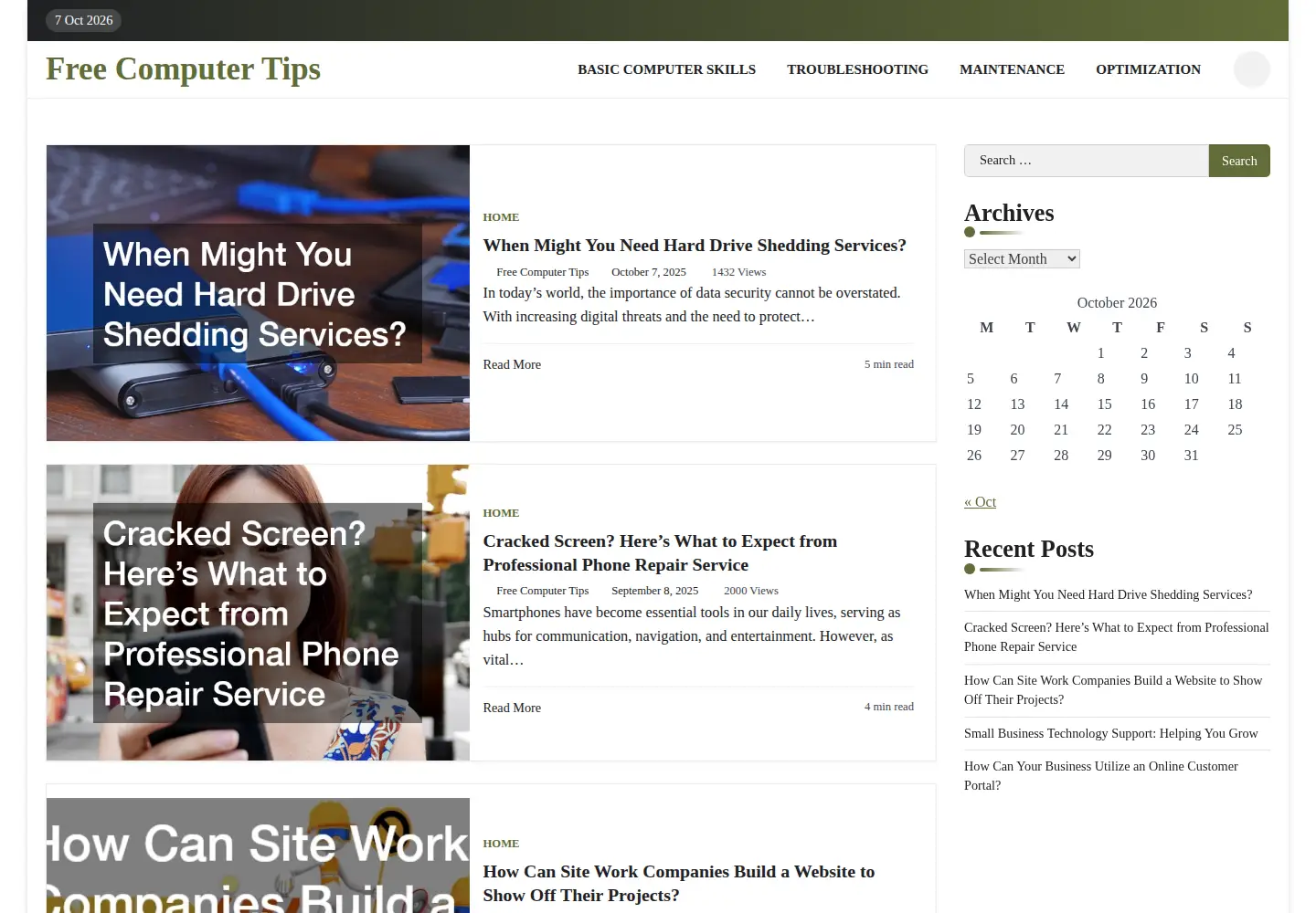Screenshot of freecomputertips.co