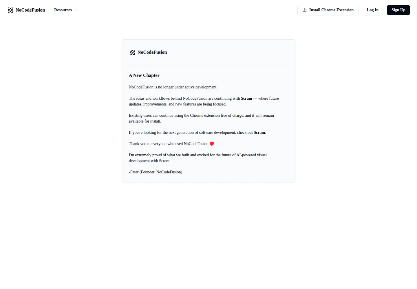 Captured homepage of nocodefusion.com in the current scan