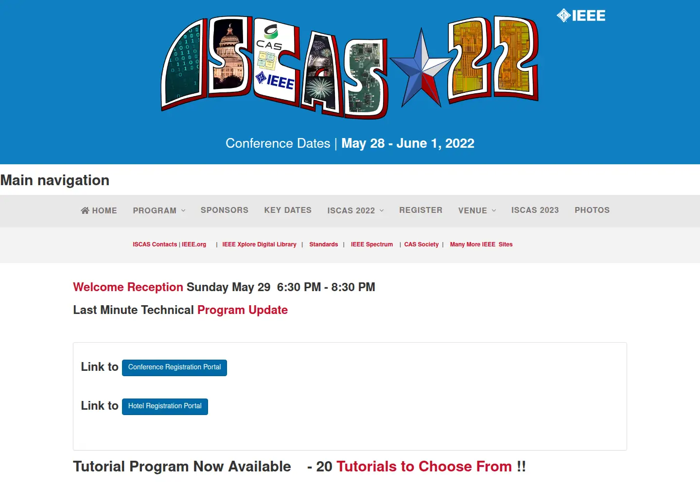 Captured homepage of iscas2022.org in the current scan