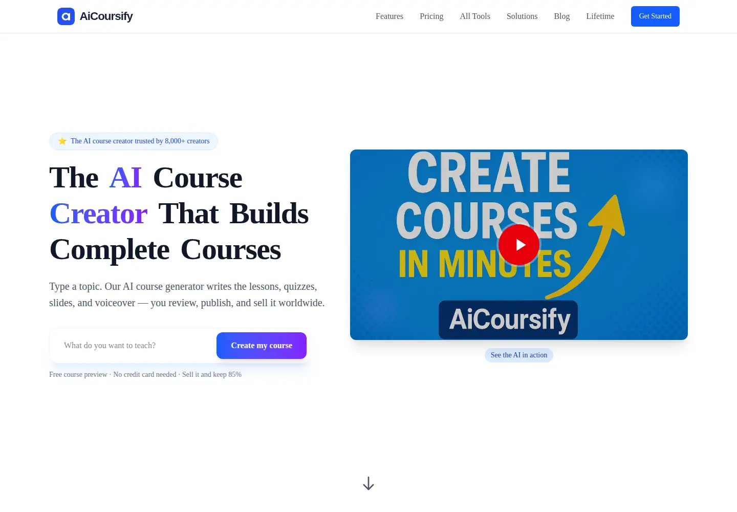 Captured homepage of aicoursify.com in the current scan