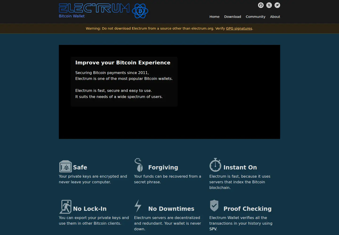 Screenshot of electrum.org