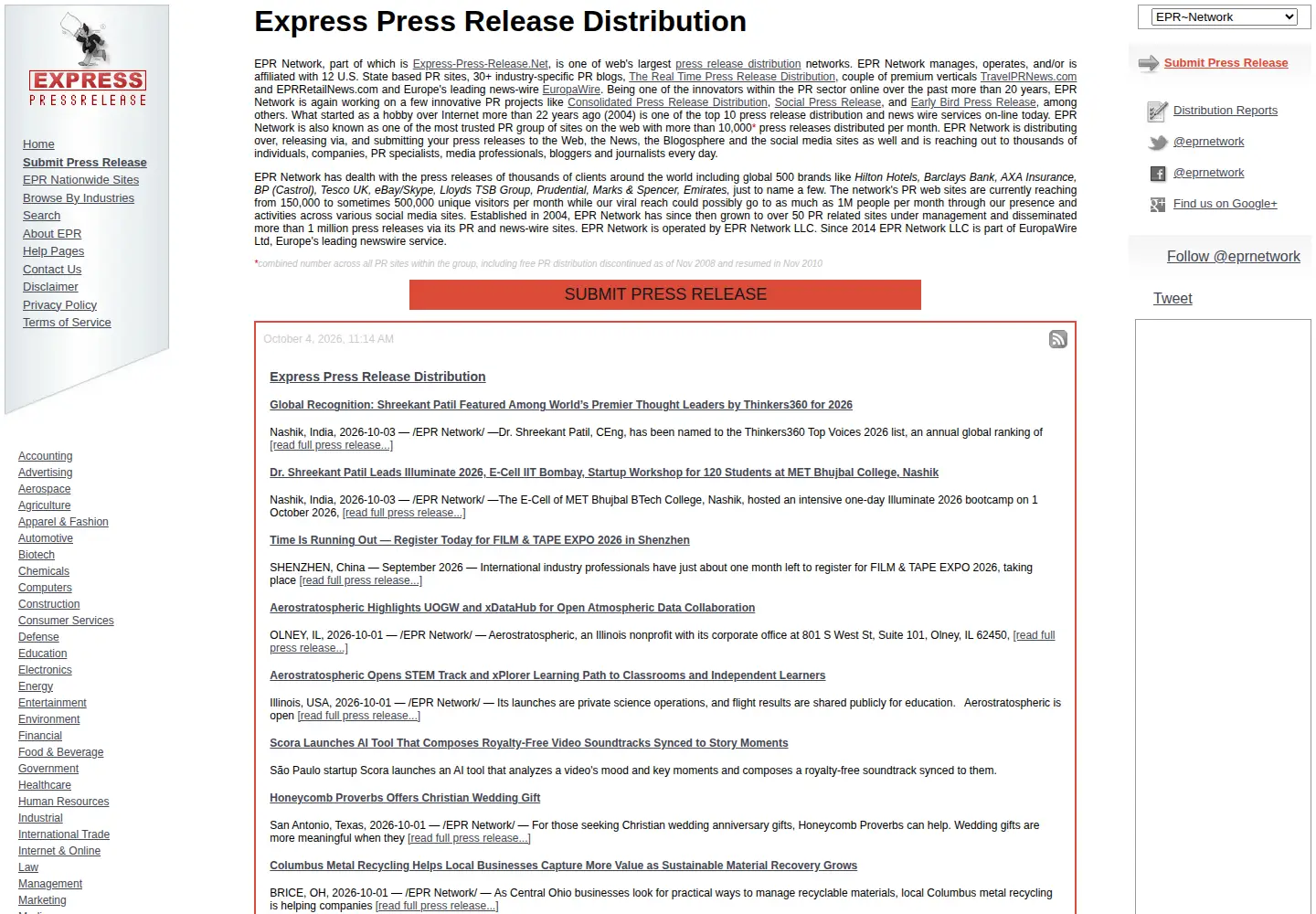 Captured homepage of express-press-release.net in the current scan