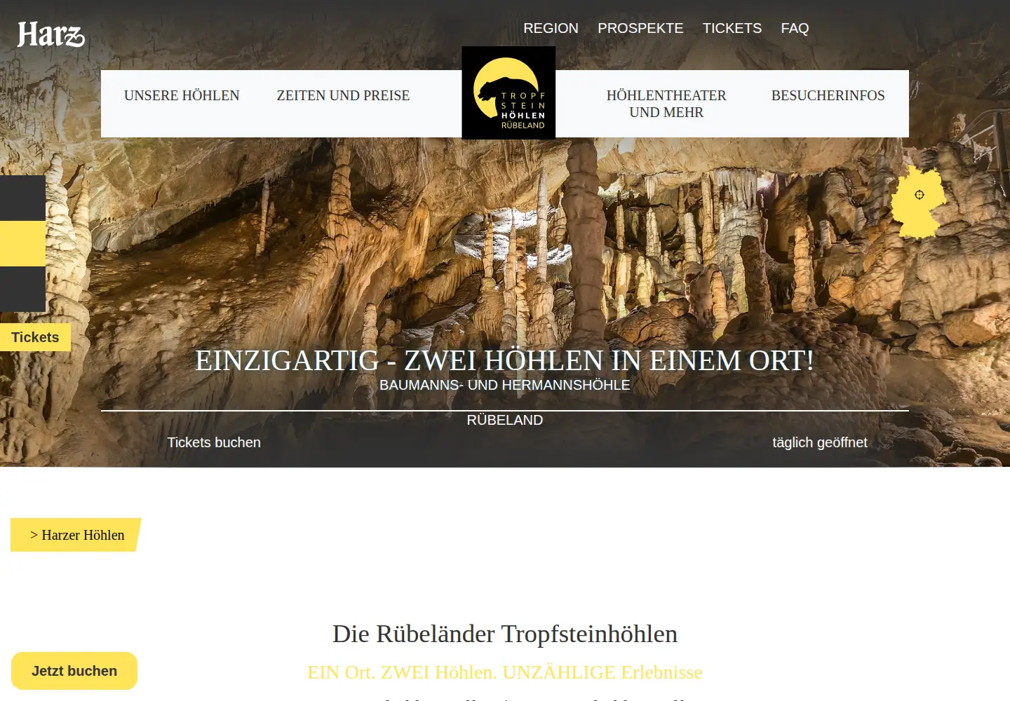Screenshot of harzer-hoehlen.de
