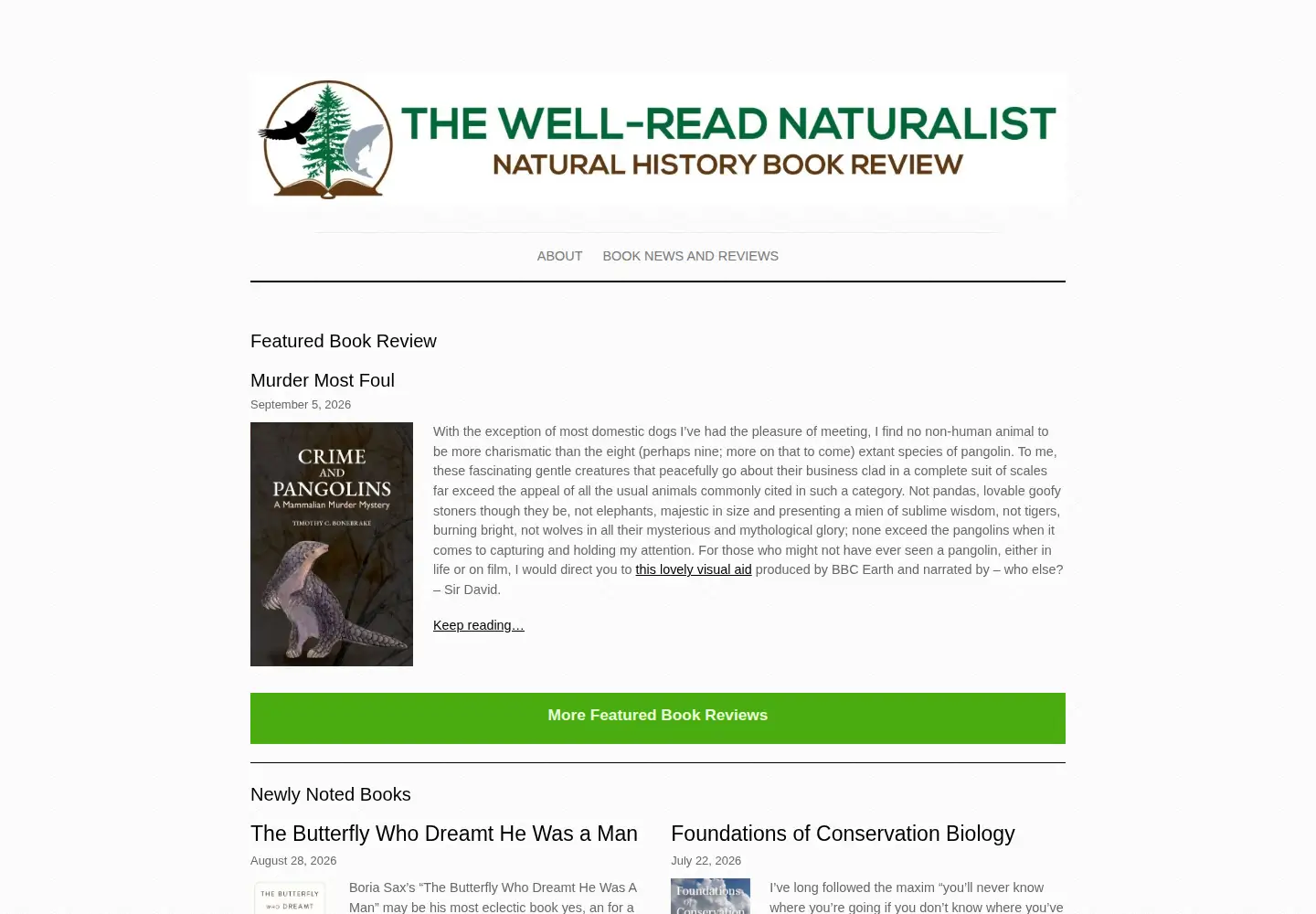 Screenshot of wellreadnaturalist.com