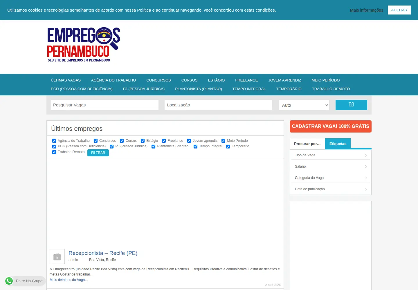 Screenshot of empregospernambuco.com.br