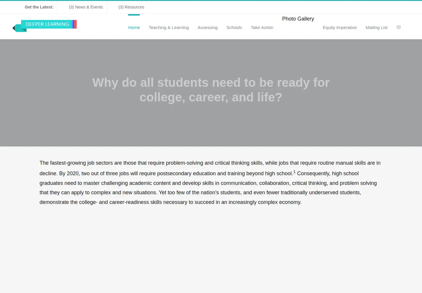 Captured homepage of deeperlearning4all.org in the current scan