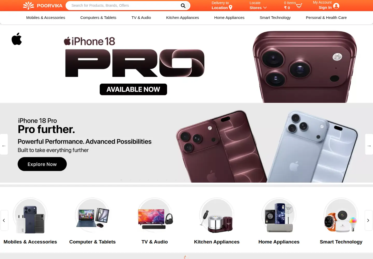 Screenshot of poorvika.com