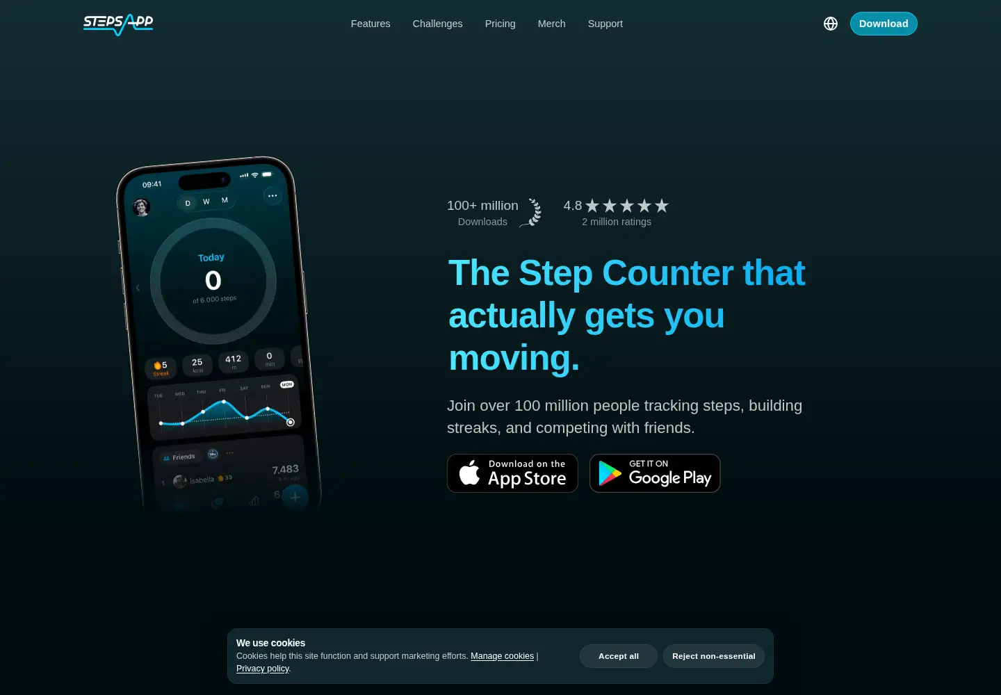 Captured homepage of steps.app in the current scan