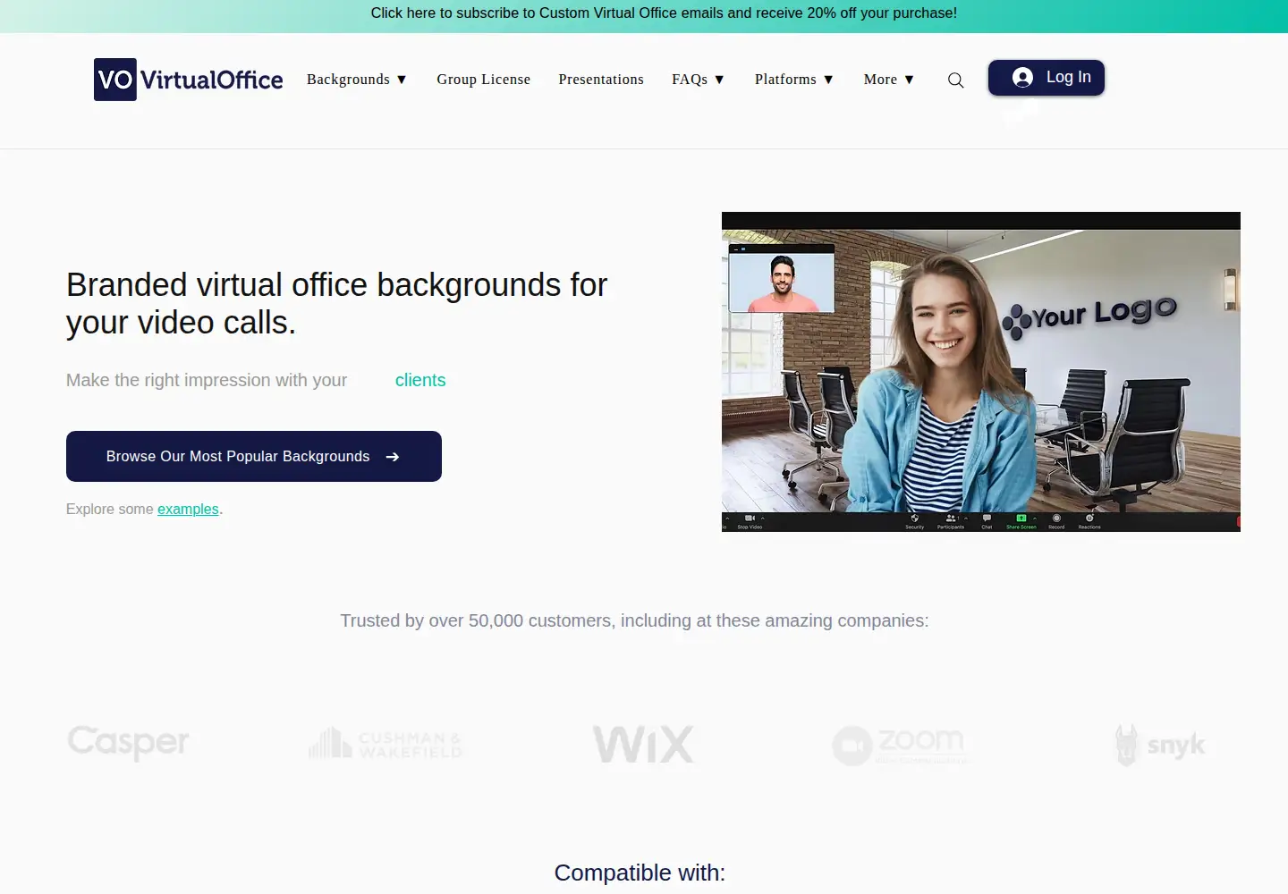 Captured homepage of customvirtualoffice.com in the current scan