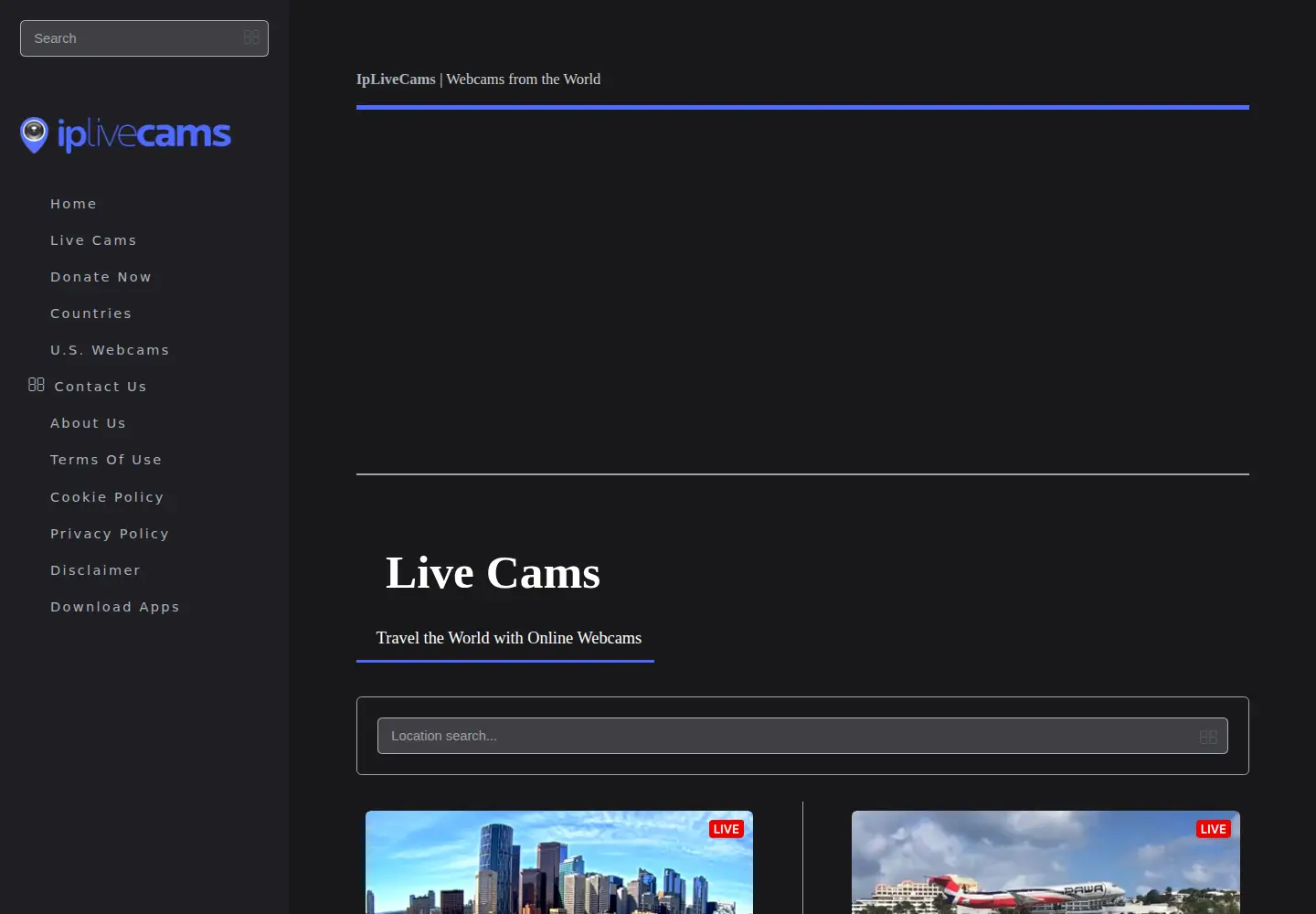 Captured homepage of iplivecams.com in the current scan