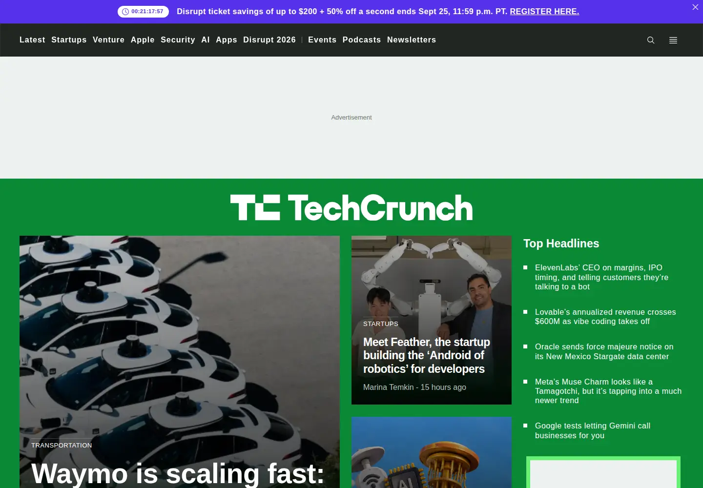 Screenshot of techcrunch.com