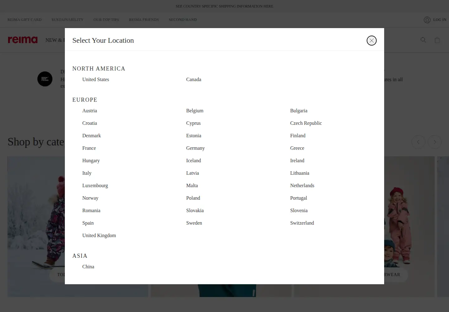 Screenshot of reima.com