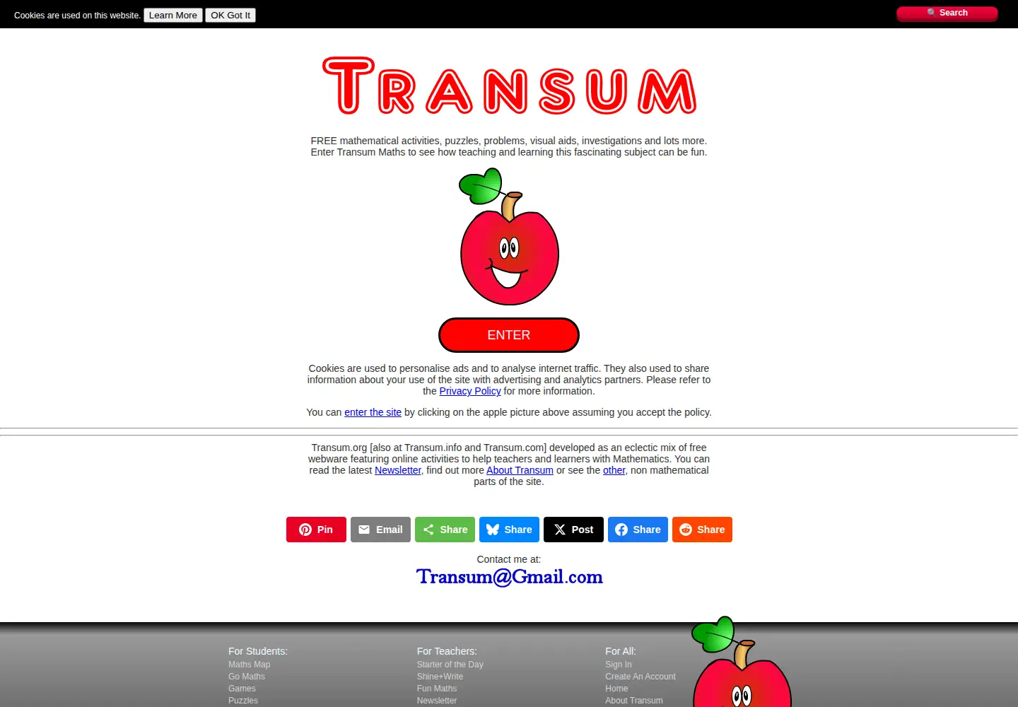 Captured homepage of transum.org in the current scan