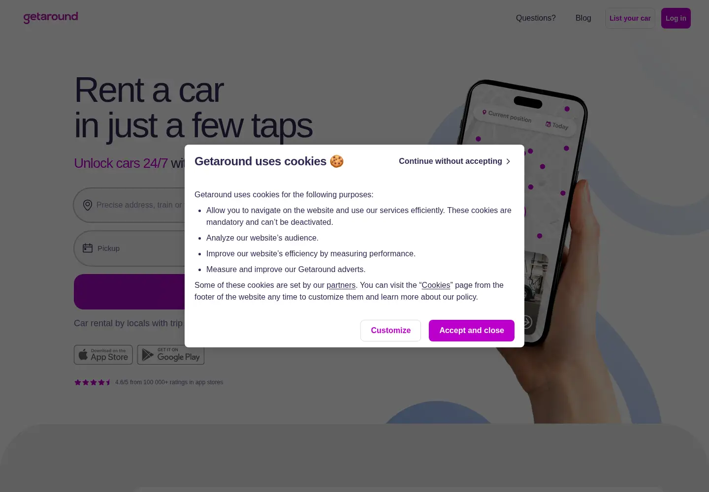 Screenshot of getaround.com