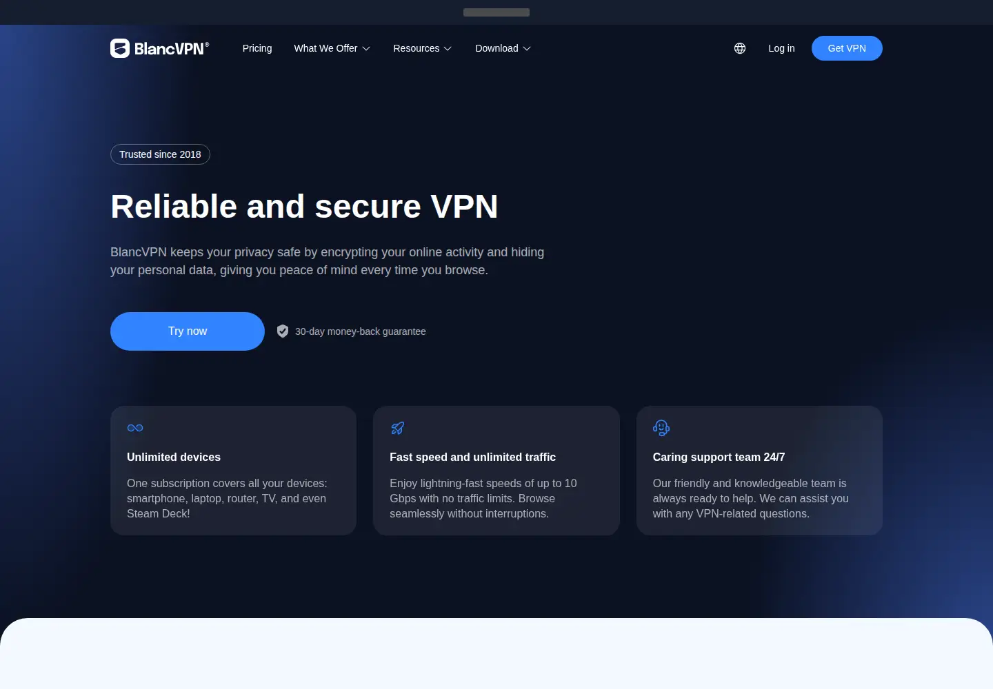 Captured homepage of blancvpn.com in the current scan