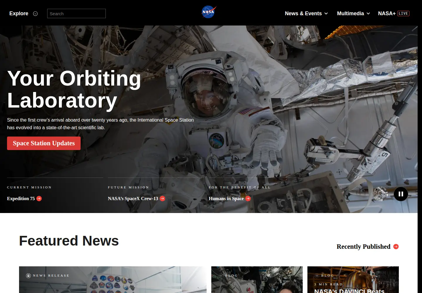 Screenshot of nasa.gov