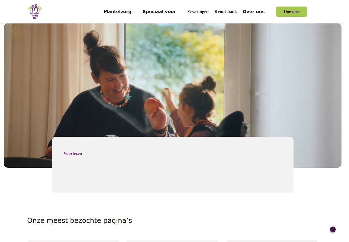 Captured homepage of mantelzorg.nl in the current scan