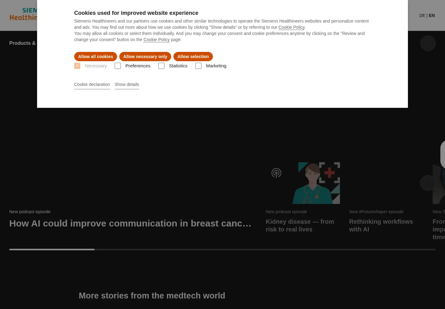 Captured homepage of siemens-healthineers.com in the current scan