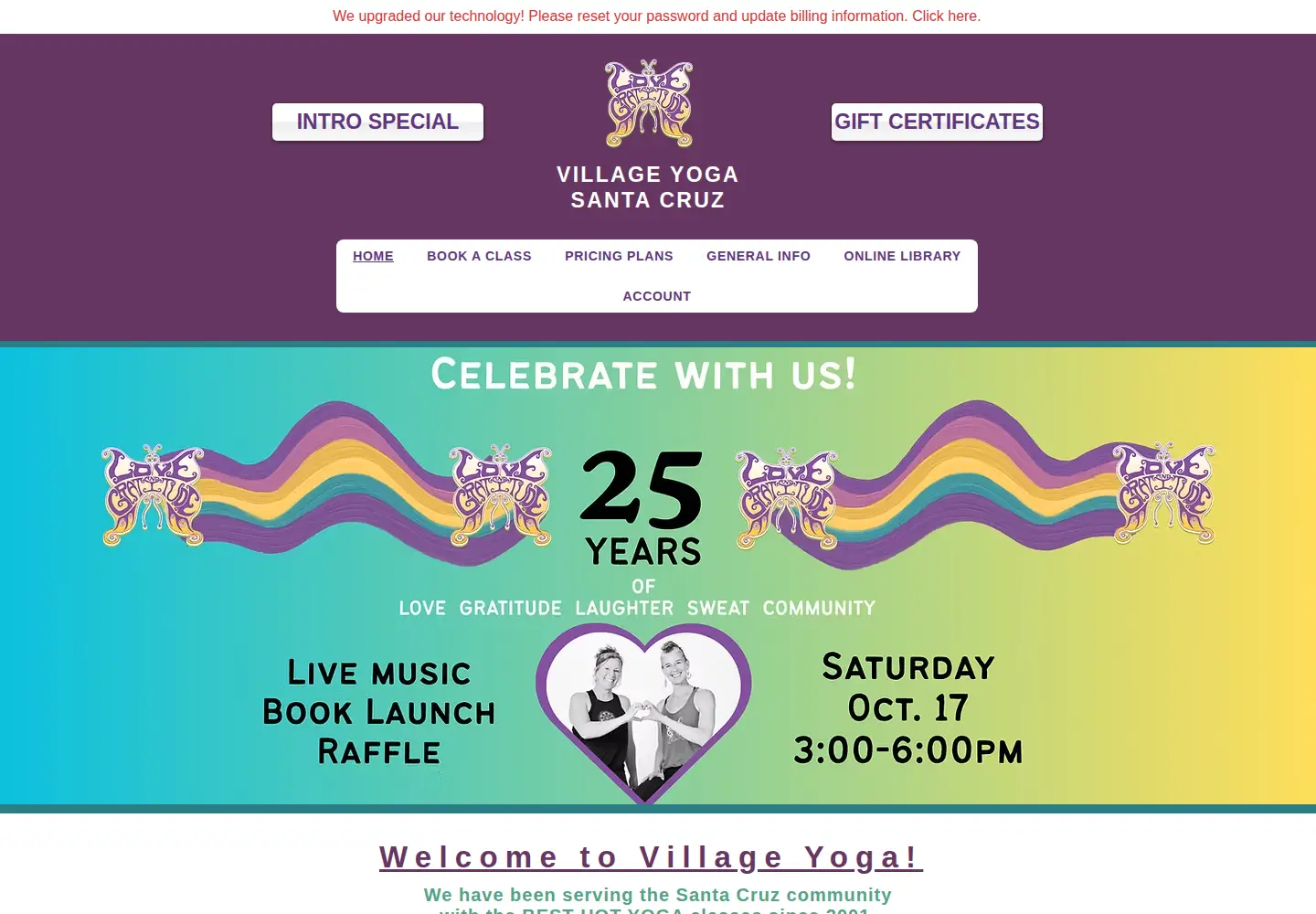 Captured homepage of villageyogasantacruz.com in the current scan
