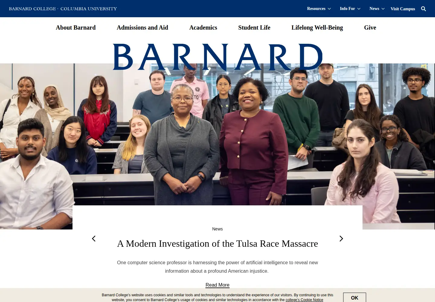Screenshot of barnard.edu