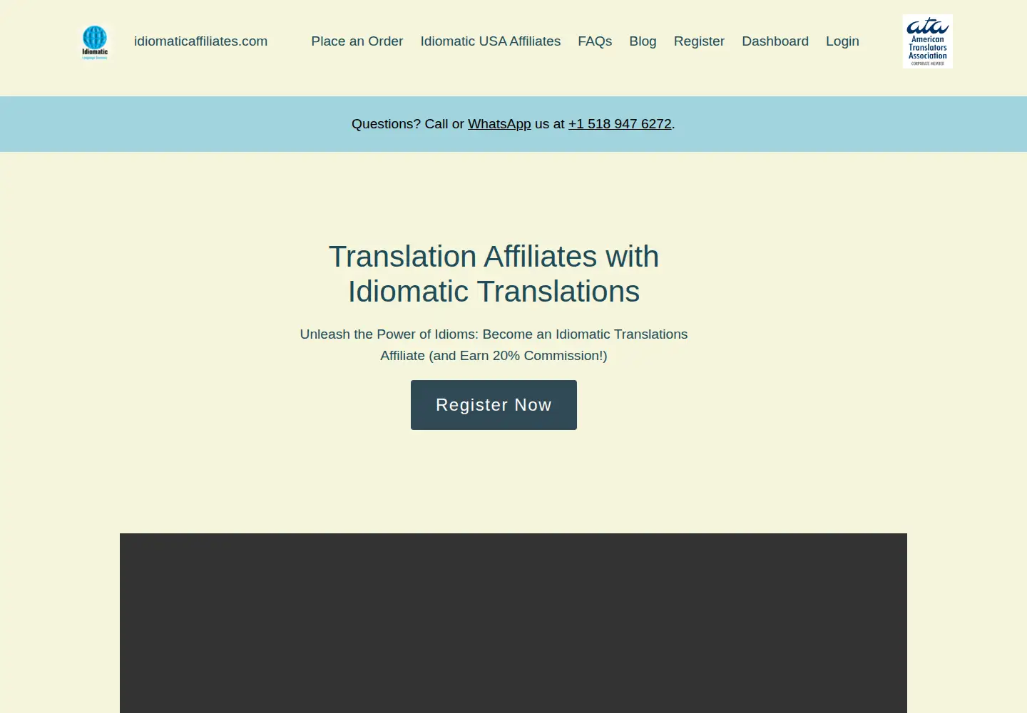 Captured homepage of idiomaticaffiliates.com in the current scan