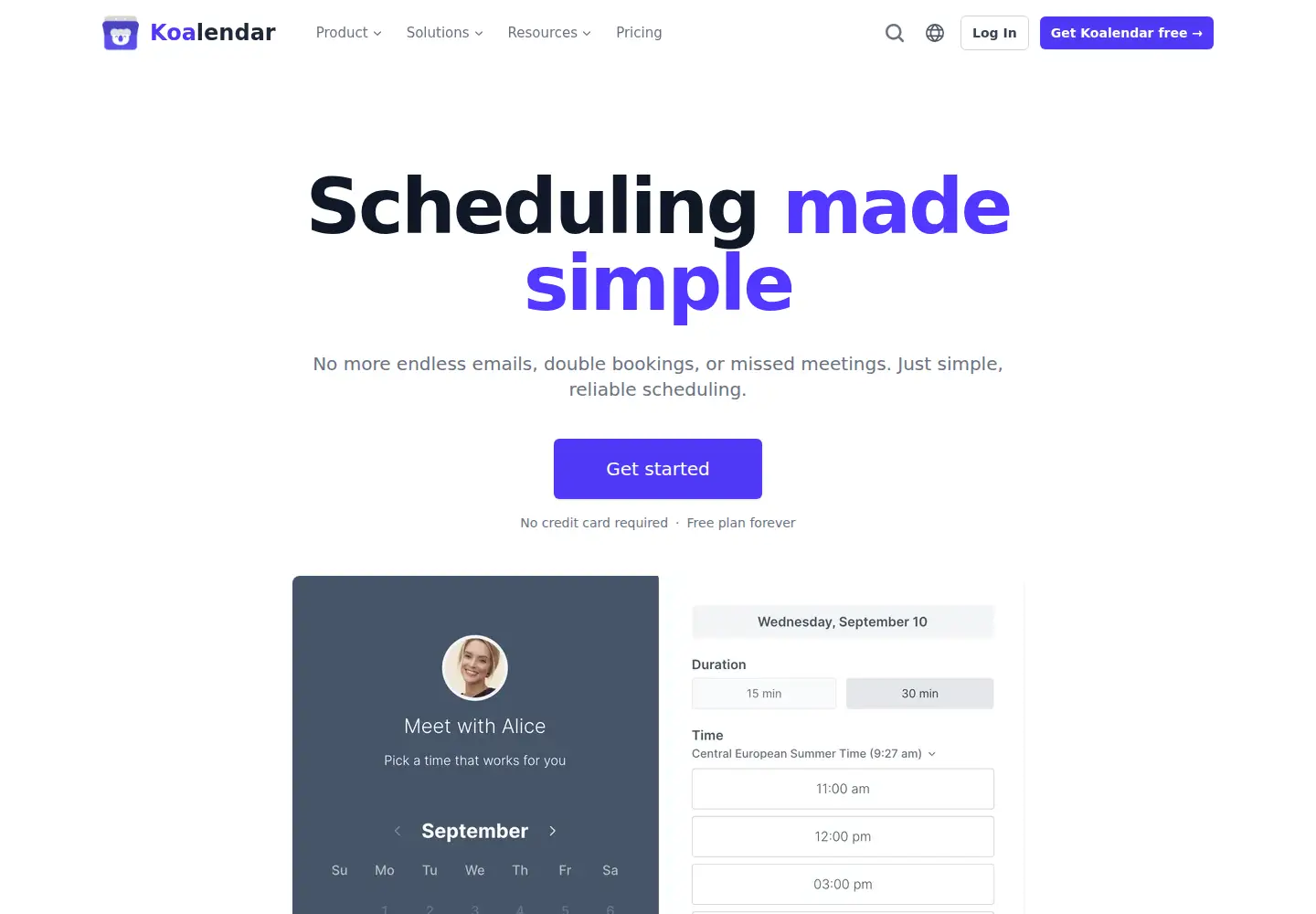 Screenshot of koalendar.com