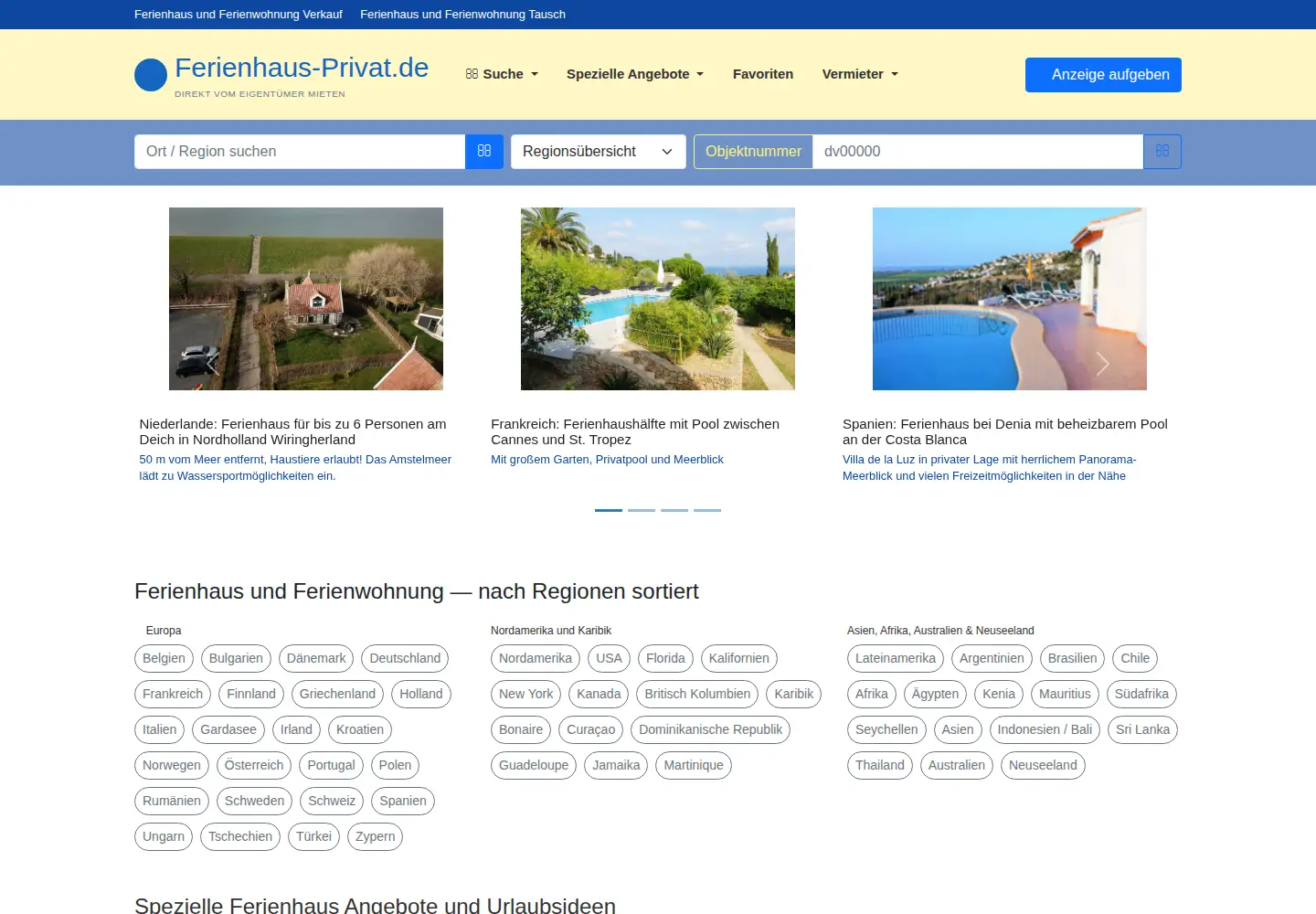 Screenshot of ferienhaus-privat.de