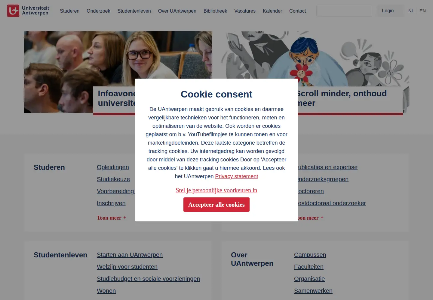 Screenshot of uantwerpen.be