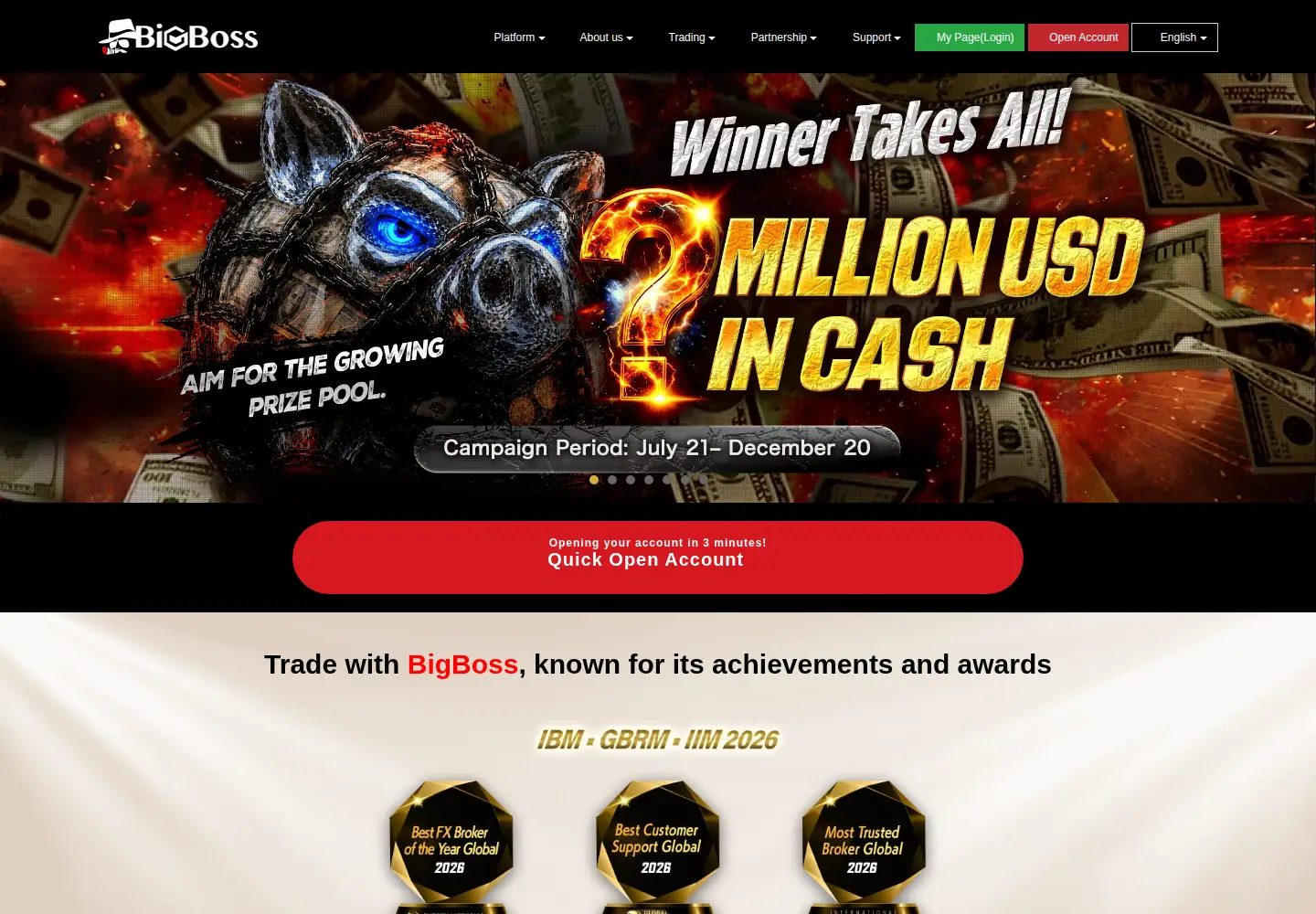 Captured homepage of bigboss-financial.com in the current scan