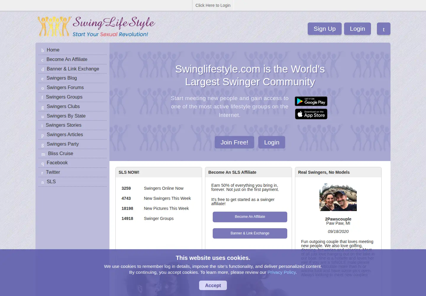 Captured homepage of swinglifestyle.com in the current scan