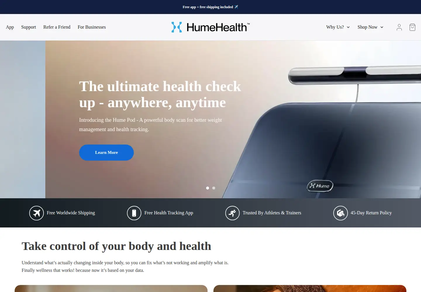 Captured homepage of humehealth.com in the current scan