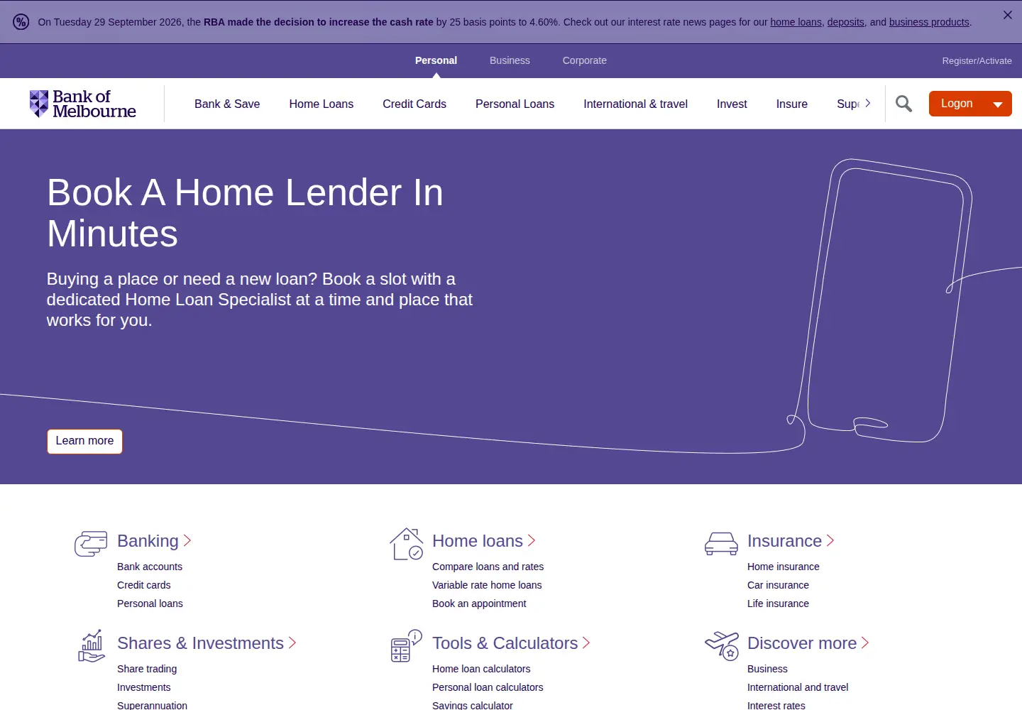 Screenshot of bankofmelbourne.com.au