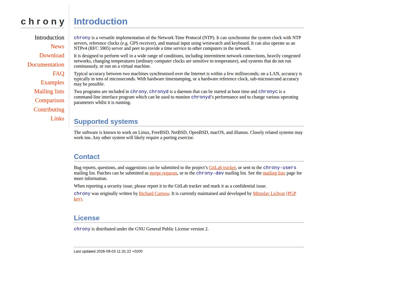 Screenshot of chrony-project.org