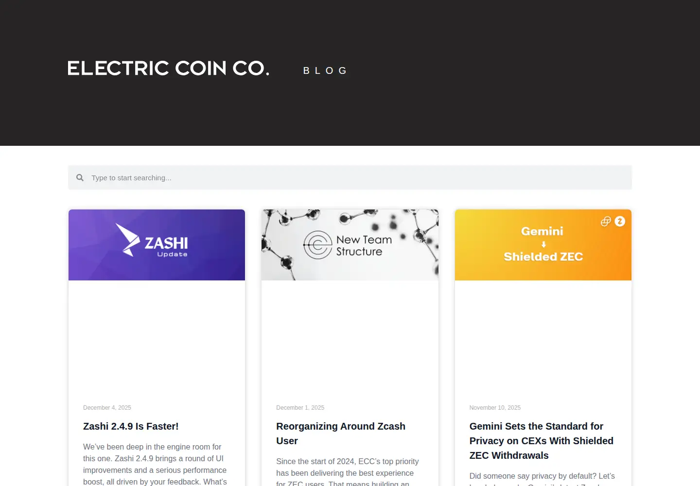 Screenshot of electriccoin.co