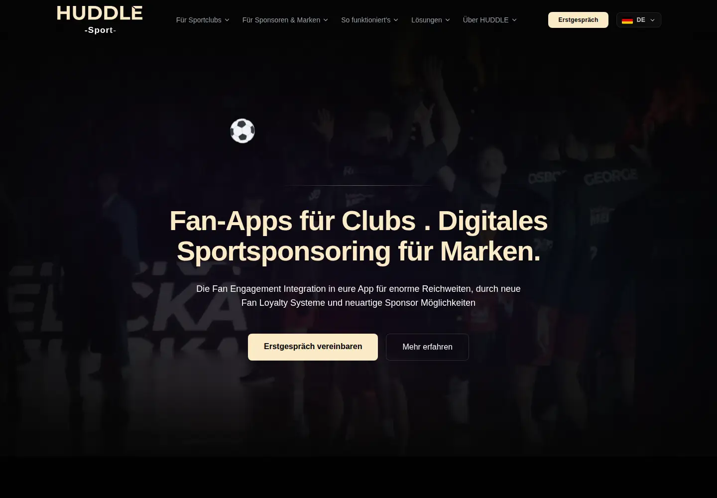 Captured homepage of huddle.sport in the current scan
